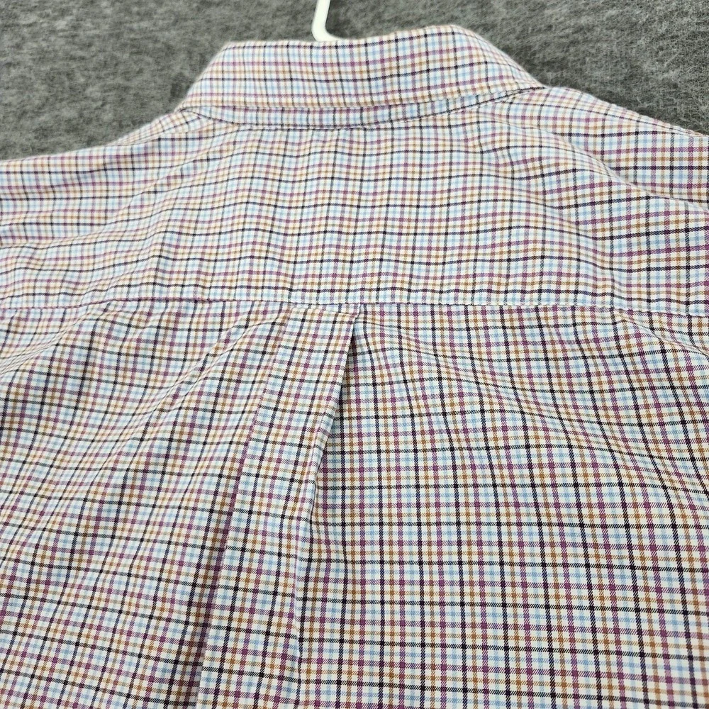 Peter Millar Shirt Adult Large Blue Brown Plaid Button Up Linen Cotton Mens - Picture 8 of 10